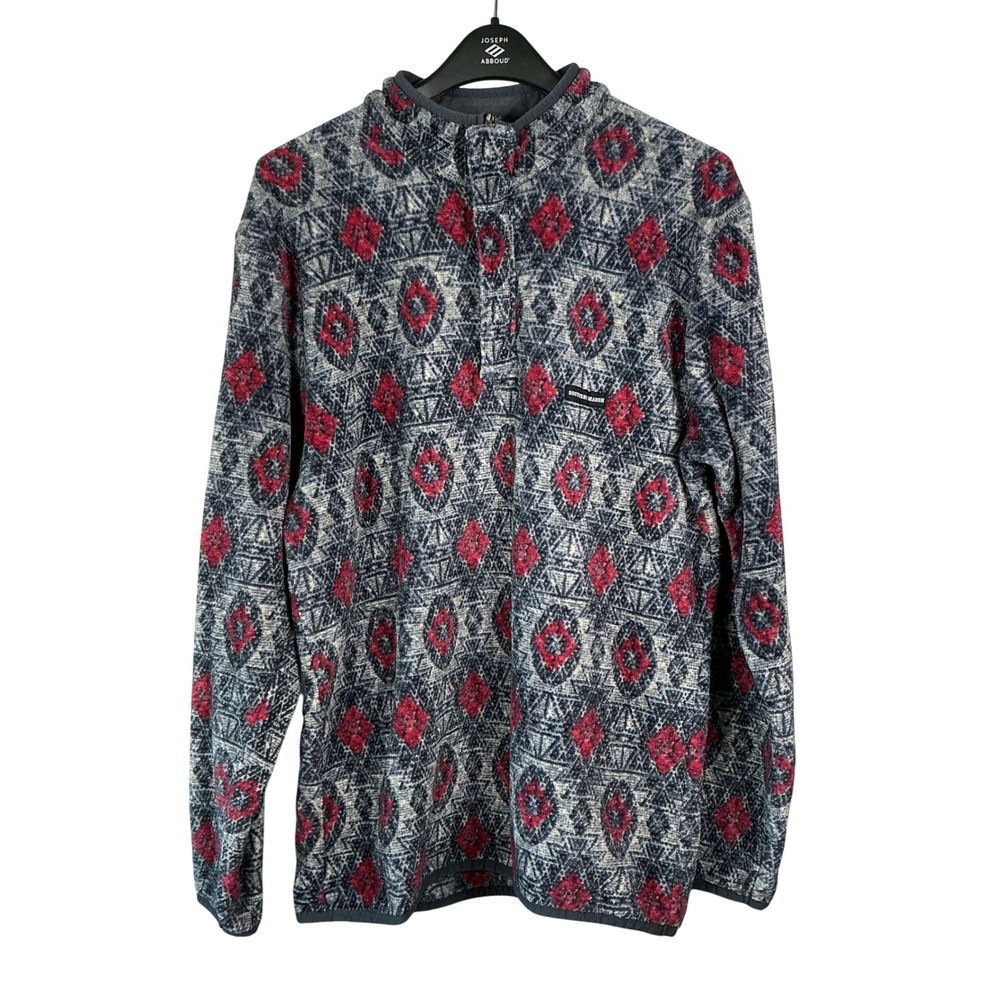 Southern Marsh Mens Grey Red Southwestern Diamond Fleece Quarter Zip Pullover L